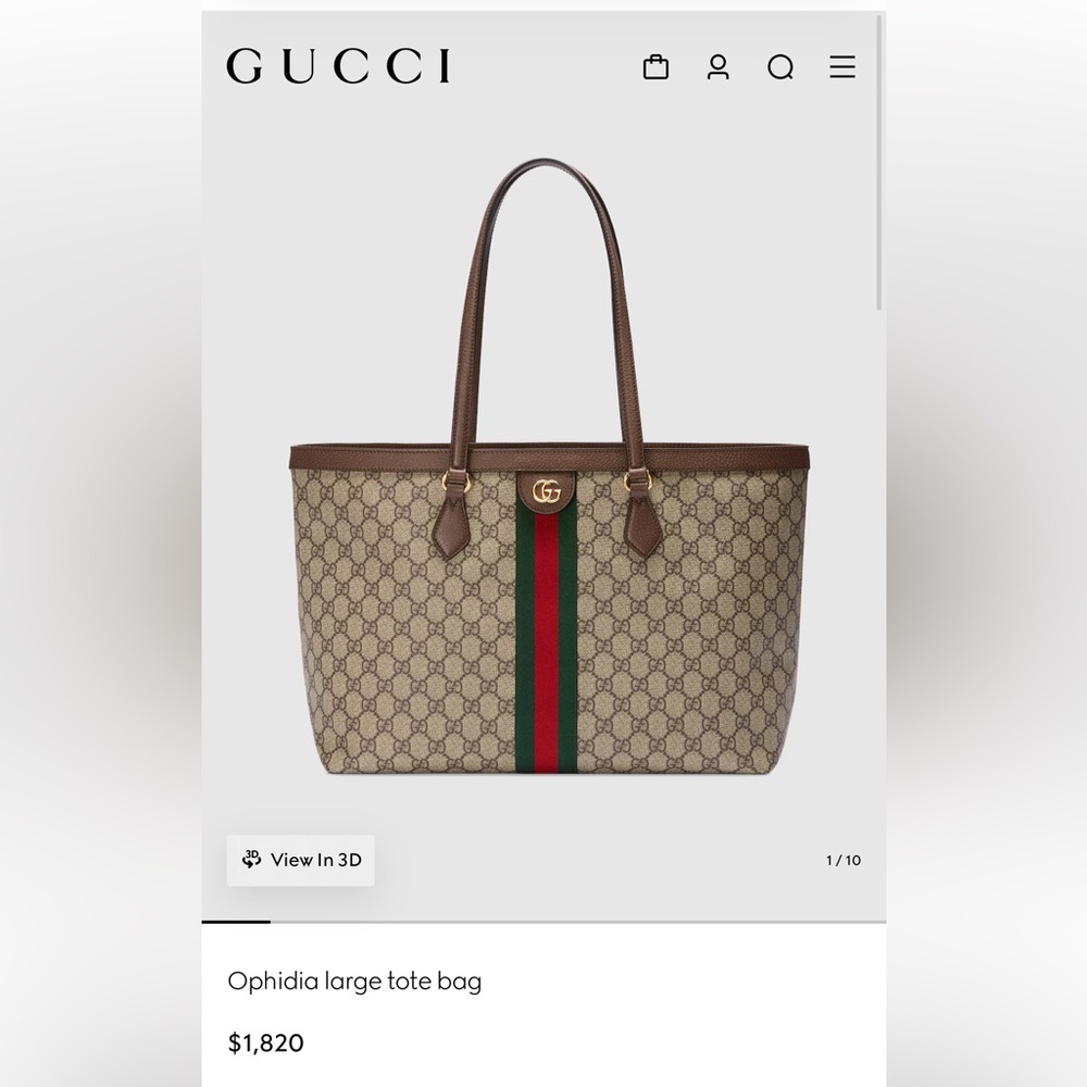 Gucci Beige and Brown Tote with Green and Red Stripe